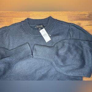 NWT Ann Taylor Women's Crewneck Puff Balloon Sleeve Sweater in Navy Blue, Medium